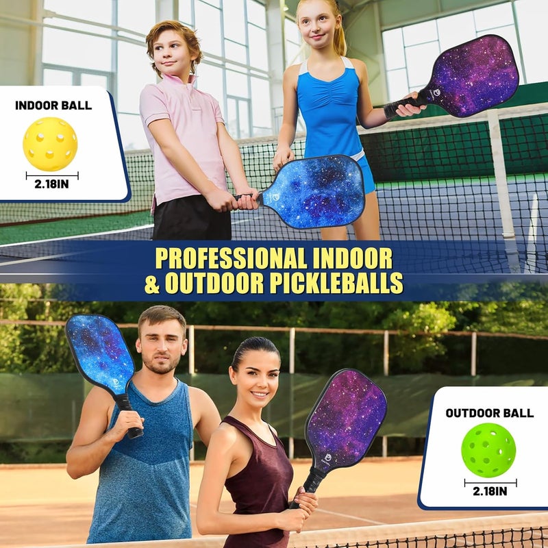 DULCE DOM Pickleball Paddles Set of 2/4 - USAPA Approved, 4 Indoor Outdoor Pickleball Balls, Fiberglass Surface Paddle Racket with Cover Bag, Ideal Training Equipment Gift for Men & Women - Image 5